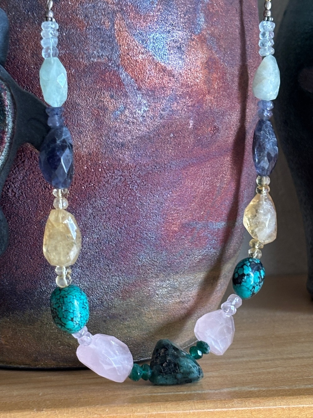 Vintage Multi-Gemstone Large Nugget Necklace 925 Chain & Clasp - NWOT
